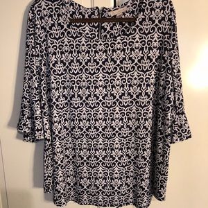 Blue and White Knit Blouse